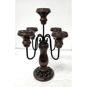 Homco Candelabra Vintage 1960s Brown 5 Arm Wood Iron Rustic Candle Holder